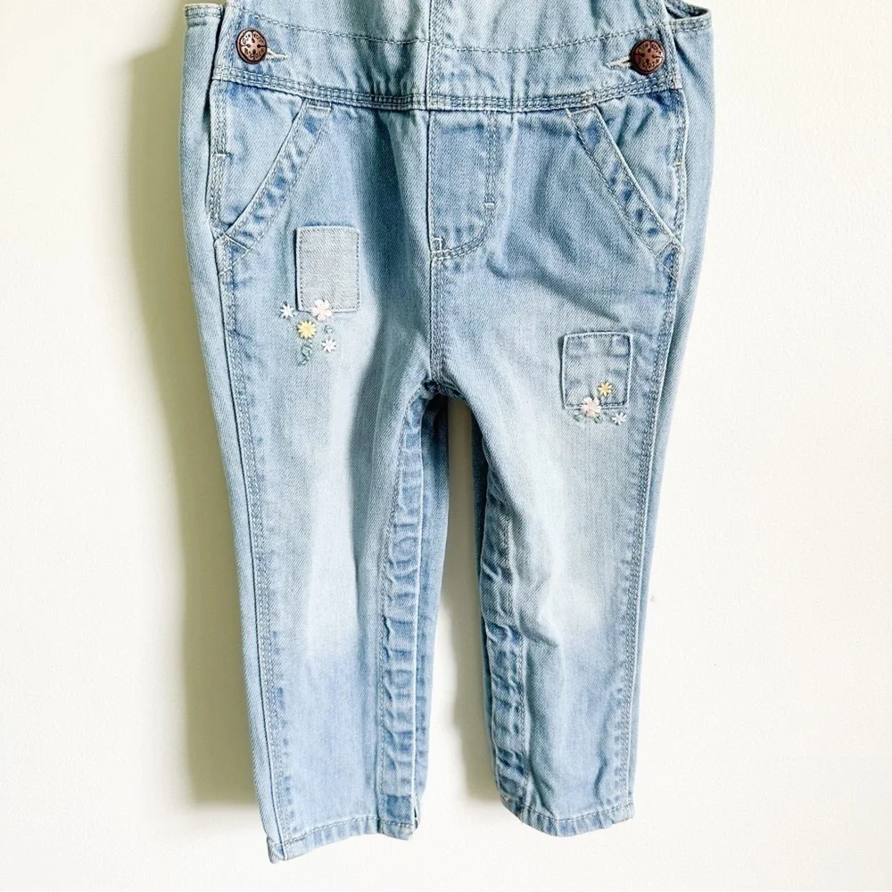 Oshkosh Bigosh Blue floral Embroidered Lightwash Denim overalls 12M